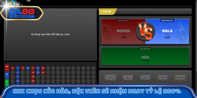 Khi chọn cửa Hòa, hội viên sẽ nhận ngay tỷ lệ 800%