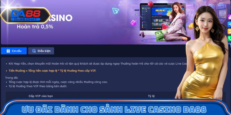 Ưu đãi dành cho sảnh Live Casino DA88